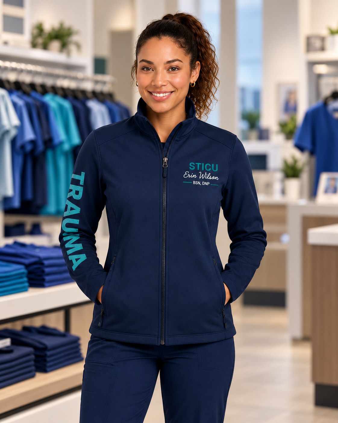 Coordinated staff apparel produced for a healthcare team