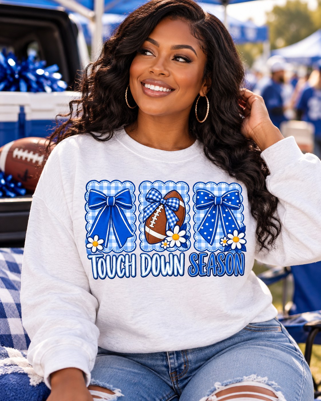 Custom football tailgate sweatshirt with team color detail